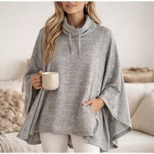 UGG Cozy Poncho Sweatshirt Cowl Neck Cape Pullover Fleece Lined Gray Oversized